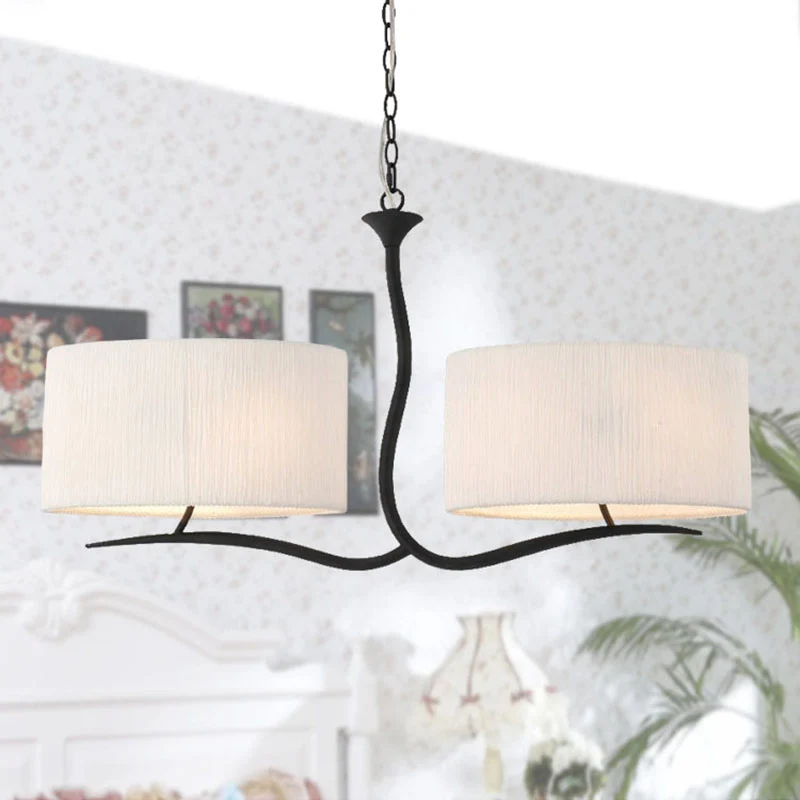 Klassieke hangende hanglamp met 4 lampen, stoffen eilandverlichting zwart/wit voor eetkamer Clearhalo