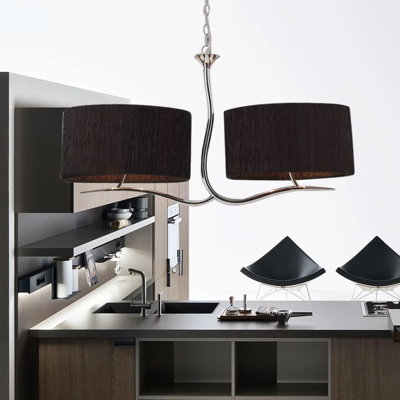 Klassieke hangende hanglamp met 4 lampen, stoffen eilandverlichting zwart/wit voor eetkamer Clearhalo