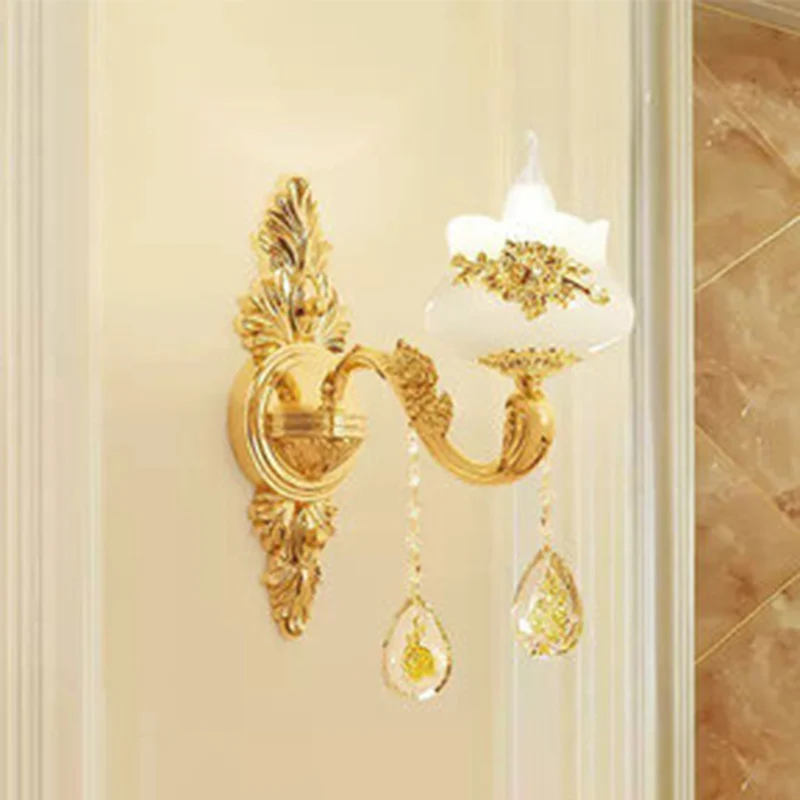 Klassieke kandelaar hangende kroonluchter, nep-jade slingerlamp met gebogen arm goud Clearhalo