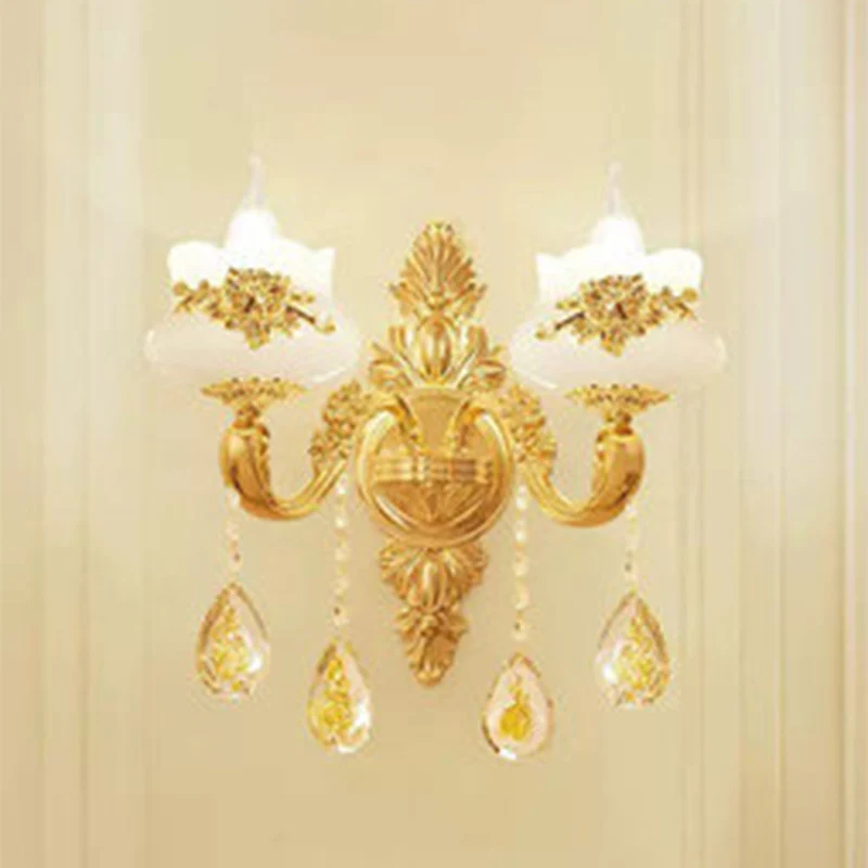 Klassieke kandelaar hangende kroonluchter, nep-jade slingerlamp met gebogen arm goud Clearhalo