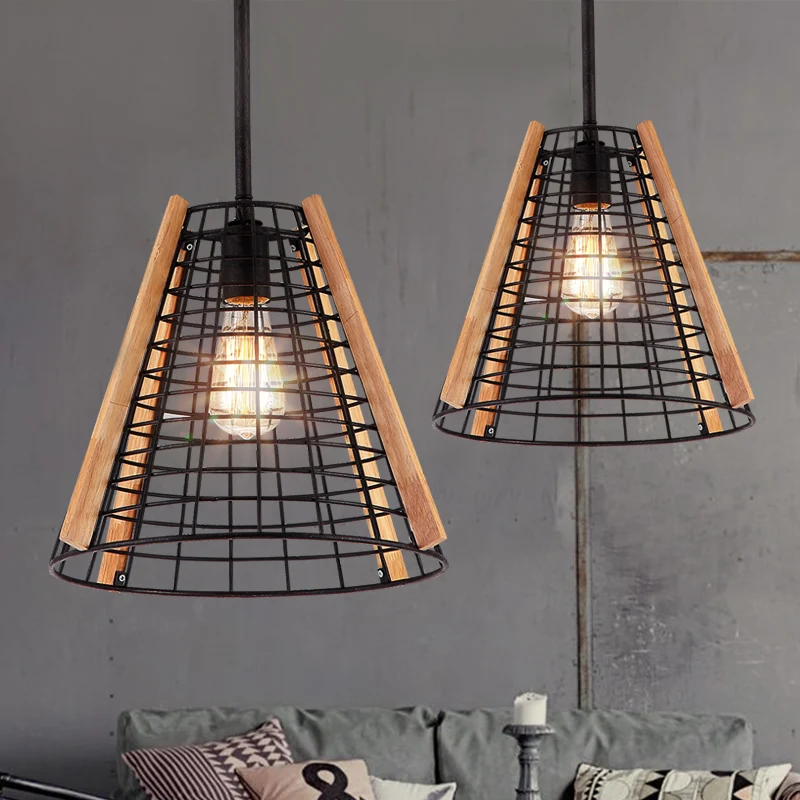 Klassieke kegelvormige hanglamp, 1 lichtmetalen hanglamp zwart met kooi Clearhalo