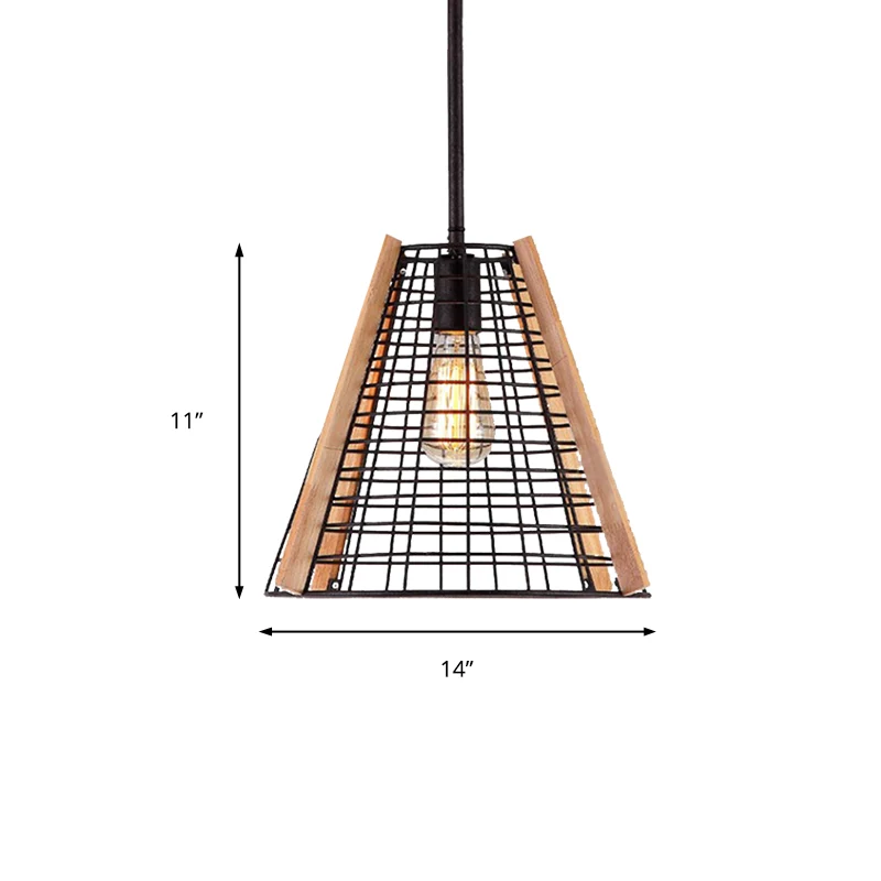 Klassieke kegelvormige hanglamp, 1 lichtmetalen hanglamp zwart met kooi Clearhalo