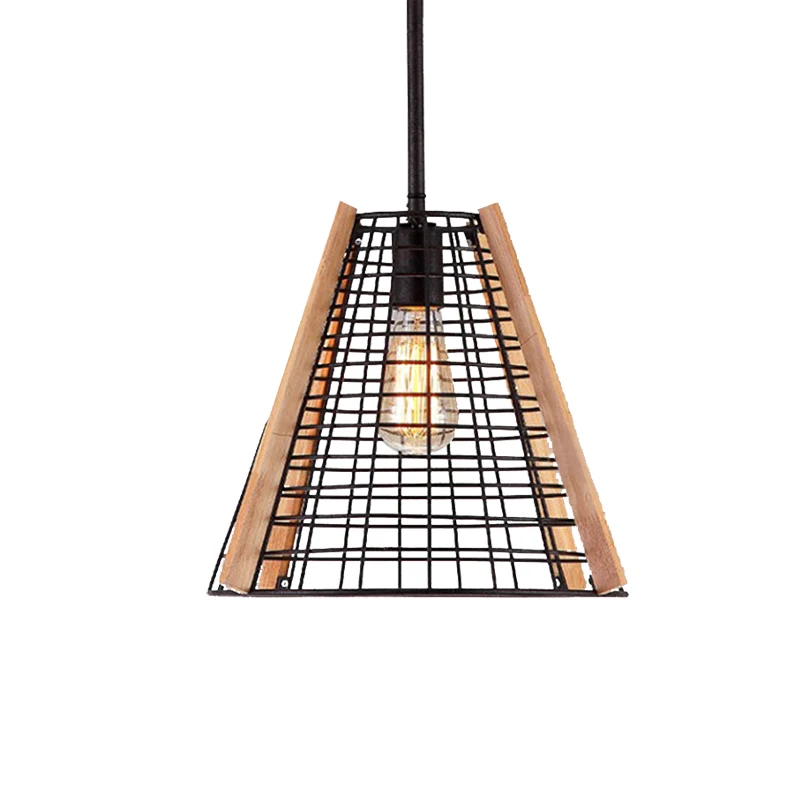Klassieke kegelvormige hanglamp, 1 lichtmetalen hanglamp zwart met kooi Clearhalo