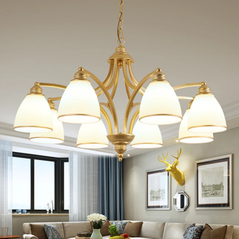 Klassieke klokkroonluchterverlichting opaalglas hanglamp voor woonkamer Clearhalo