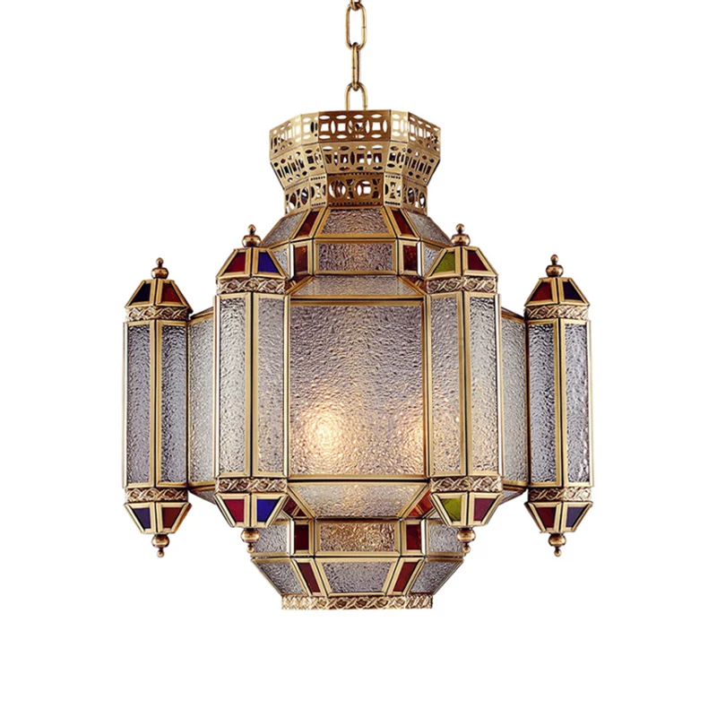 Klassieke lantaarn hanglamp 4-kops matglazen kroonluchter verlichtingsarmatuur messing voor restaurant Clearhalo