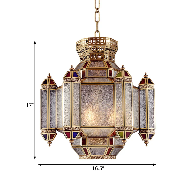 Klassieke lantaarn hanglamp 4-kops matglazen kroonluchter verlichtingsarmatuur messing voor restaurant Clearhalo