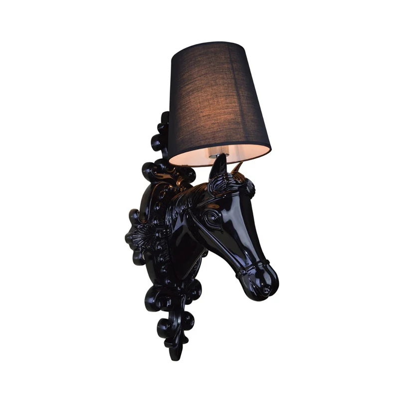 Klassieke wandlamp van zwart/wit hars met 1 lamp en kegelvormige stoffen kap Clearhalo