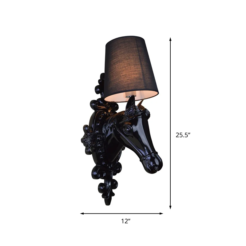 Klassieke wandlamp van zwart/wit hars met 1 lamp en kegelvormige stoffen kap Clearhalo