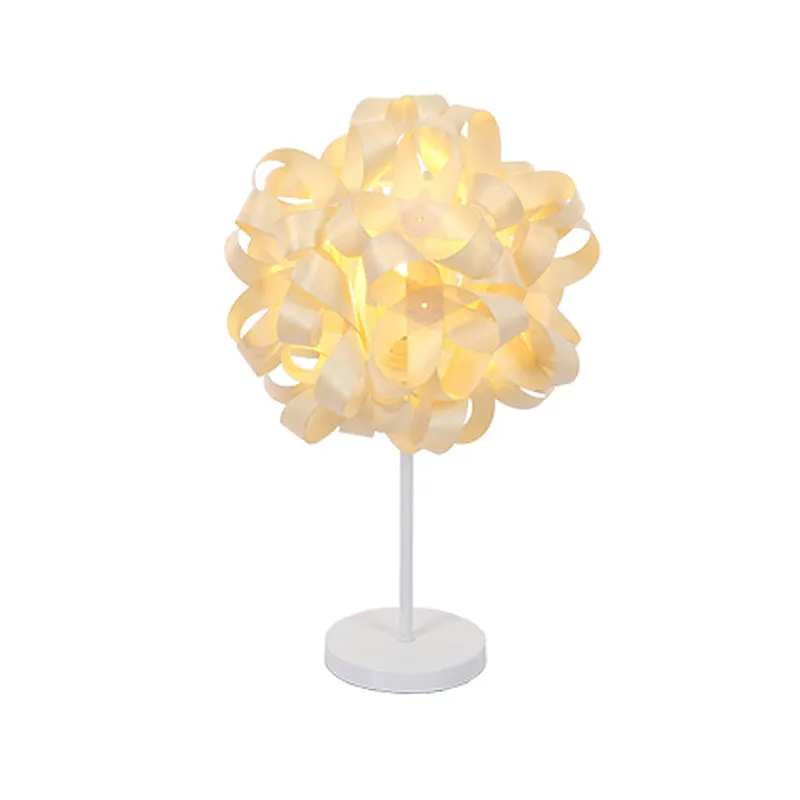 Kleine bureaulamp met 1 hoofd, Aziatisch beige, taakverlichting met bloemenhouten kap Clearhalo