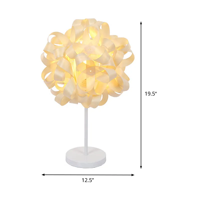 Kleine bureaulamp met 1 hoofd, Aziatisch beige, taakverlichting met bloemenhouten kap Clearhalo
