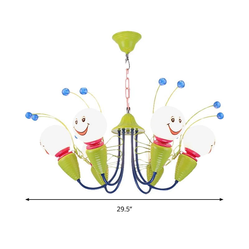 Kleine Caterpillar kleuterschool kroonluchter metalen cartoon hanglamp groen Clearhalo