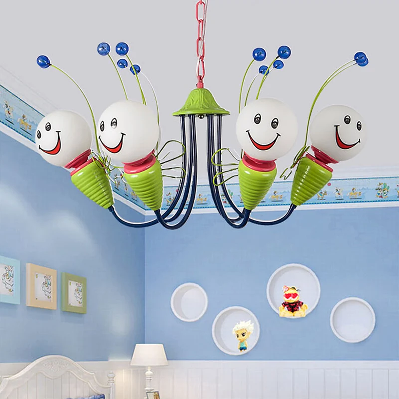 Kleine Caterpillar kleuterschool kroonluchter metalen cartoon hanglamp groen Clearhalo
