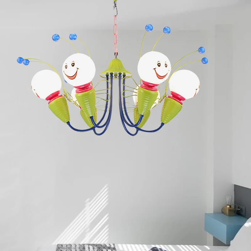 Kleine Caterpillar kleuterschool kroonluchter metalen cartoon hanglamp groen Clearhalo