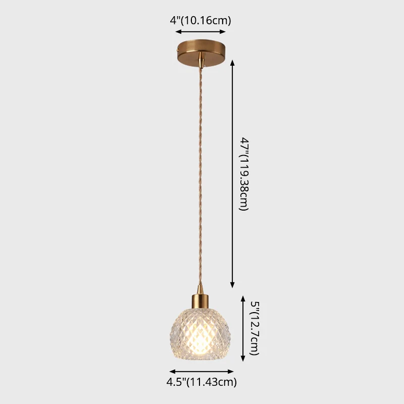 Kleine hanglamp moderne stijl, helder glas, enkele lamp, nachtkast-slingerlamp messing Clearhalo