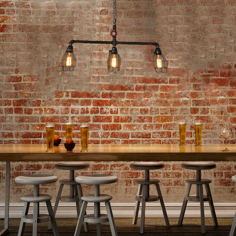 Kleine kooi ijzeren hanger verlichting industriële 3 hoofden eetkamer bronzen eiland lichtarmatuur met rode klep Clearhalo