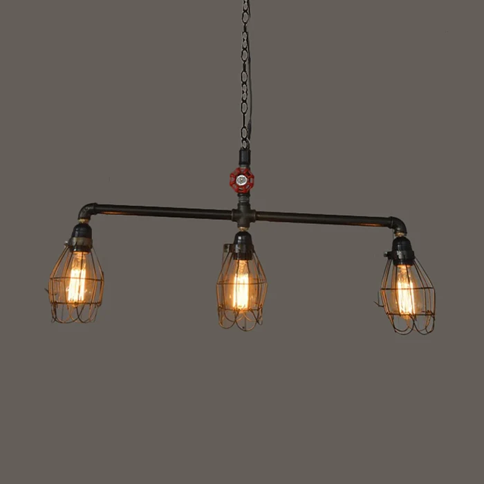 Kleine kooi ijzeren hanger verlichting industriële 3 hoofden eetkamer bronzen eiland lichtarmatuur met rode klep Clearhalo