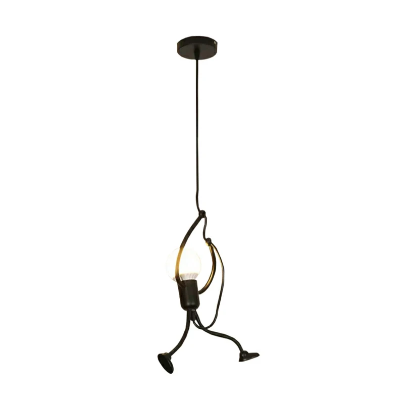 Kleine man hangende plafondlamp artistieke metallic slaapkamerhanger met 1/3 kop zwart Clearhalo