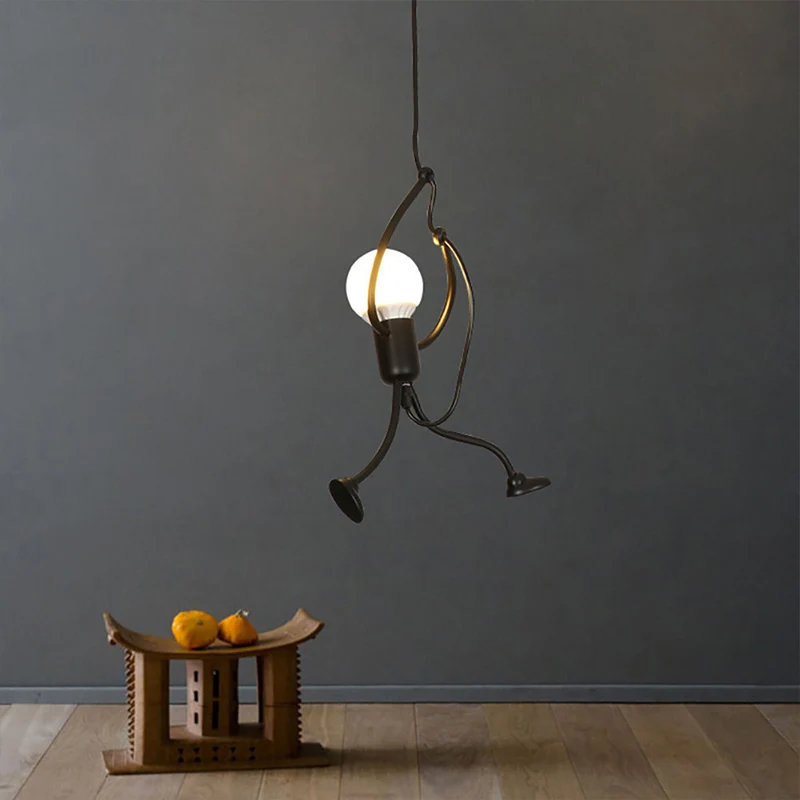 Kleine man hangende plafondlamp artistieke metallic slaapkamerhanger met 1/3 kop zwart Clearhalo