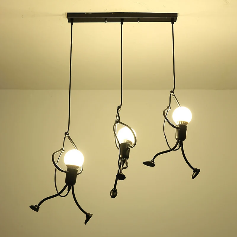 Kleine man hangende plafondlamp artistieke metallic slaapkamerhanger met 1/3 kop zwart Clearhalo