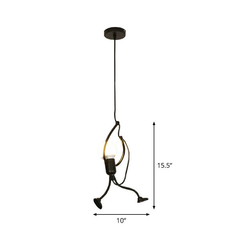 Kleine man hangende plafondlamp artistieke metallic slaapkamerhanger met 1/3 kop zwart Clearhalo