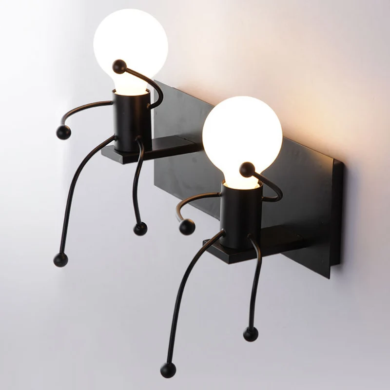 Kleine man metalen wandkandelaar licht Art Deco 1/2-lamp wit wandmontage licht voor kinderkamer Clearhalo
