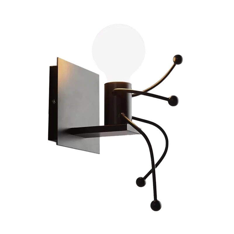 Kleine man metalen wandkandelaar licht Art Deco 1/2-lamp wit wandmontage licht voor kinderkamer Clearhalo