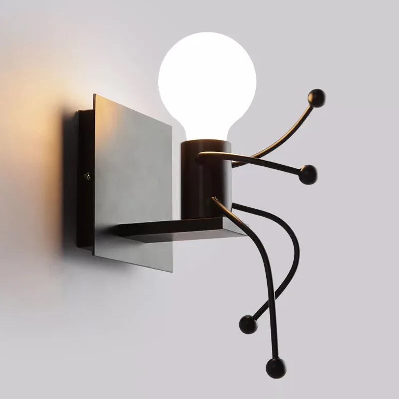 Kleine man metalen wandkandelaar licht Art Deco 1/2-lamp wit wandmontage licht voor kinderkamer Clearhalo