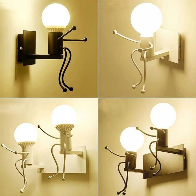 Kleine man metalen wandkandelaar licht Art Deco 1/2-lamp wit wandmontage licht voor kinderkamer Clearhalo