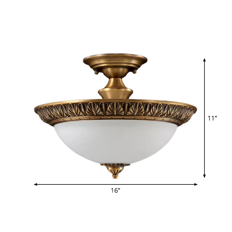 Kleine/grote kom melkglas semi-inbouw klassieke slaapkamer LED-plafondlamp met gesneden wolk/blad/bloemrand brons Clearhalo