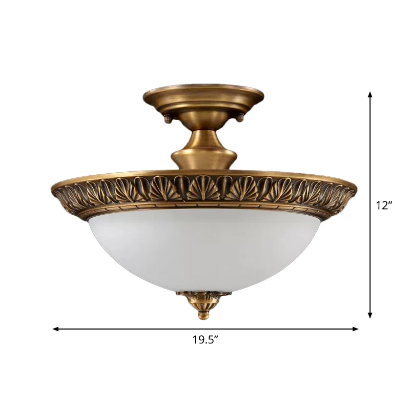 Kleine/grote kom melkglas semi-inbouw klassieke slaapkamer LED-plafondlamp met gesneden wolk/blad/bloemrand brons Clearhalo