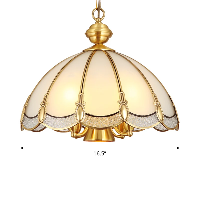 Kleine/grote 3/5 lichts kroonluchterlamp vintage geschulpte opaalglazen plafondverlichting messing Clearhalo