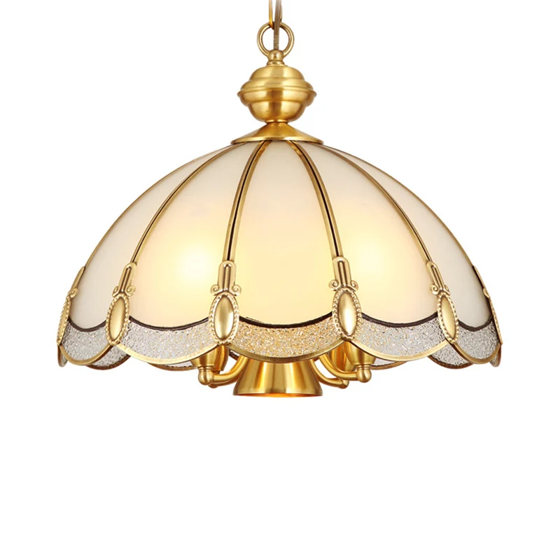 Kleine/grote 3/5 lichts kroonluchterlamp vintage geschulpte opaalglazen plafondverlichting messing Clearhalo