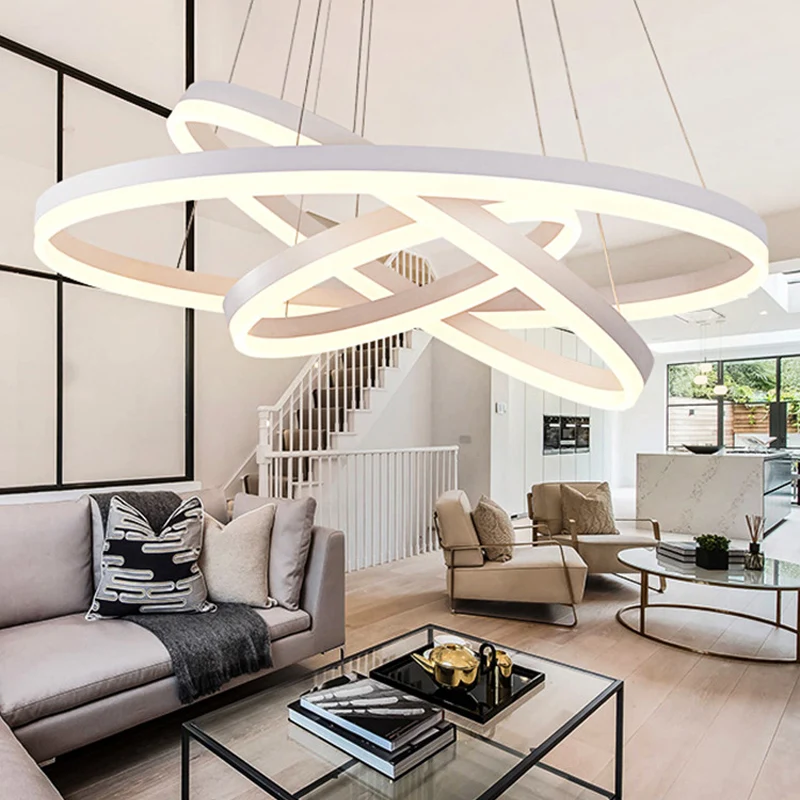 Kleine/grote restaurant-vallamp met 3 ringen, acryl minimalistische LED-kroonluchterlamp wit Clearhalo