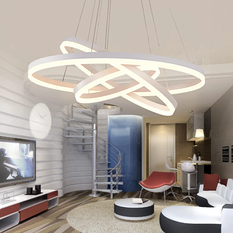 Kleine/grote restaurant-vallamp met 3 ringen, acryl minimalistische LED-kroonluchterlamp wit Clearhalo