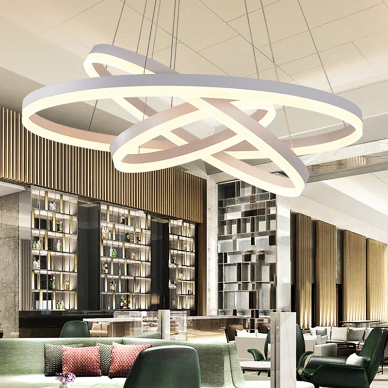 Kleine/grote restaurant-vallamp met 3 ringen, acryl minimalistische LED-kroonluchterlamp wit Clearhalo