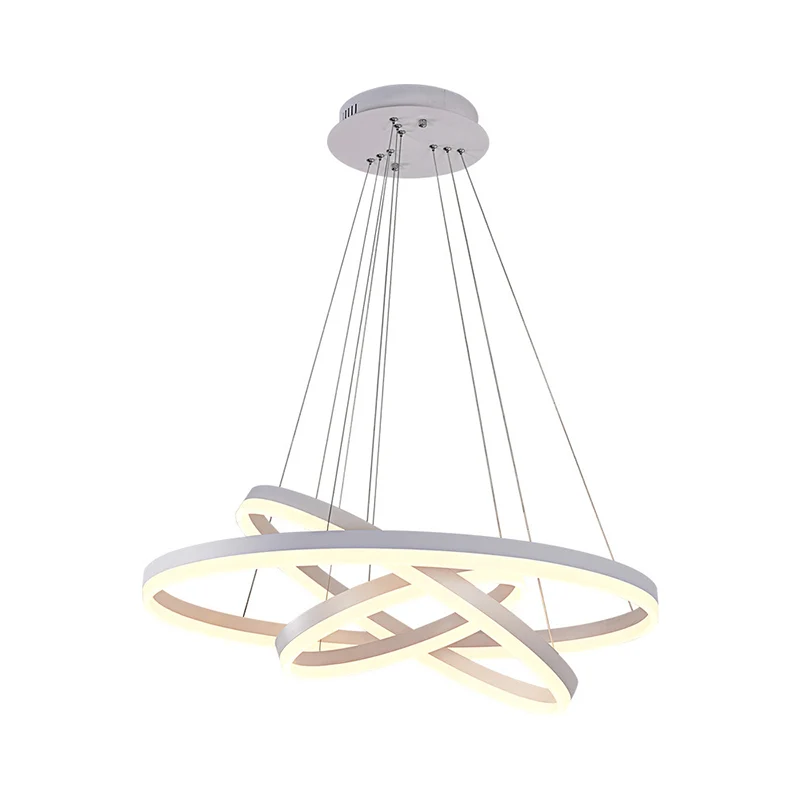 Kleine/grote restaurant-vallamp met 3 ringen, acryl minimalistische LED-kroonluchterlamp wit Clearhalo