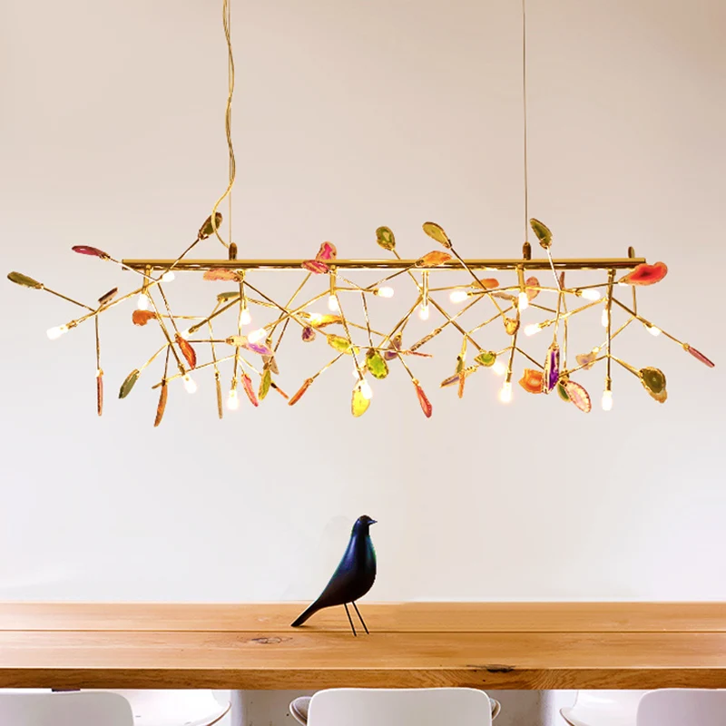Kleurrijke eilandverlichtingsarmaturen moderne tak metalen hanger met agaatsteen voor eetrestaurant Clearhalo