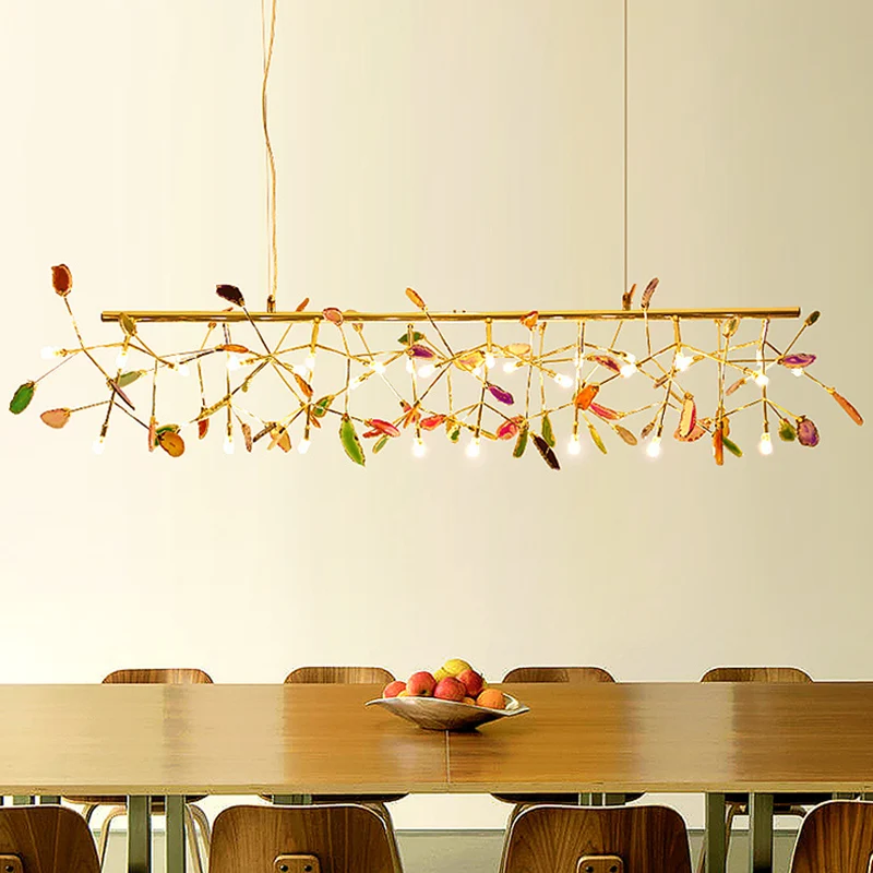 Kleurrijke eilandverlichtingsarmaturen moderne tak metalen hanger met agaatsteen voor eetrestaurant Clearhalo