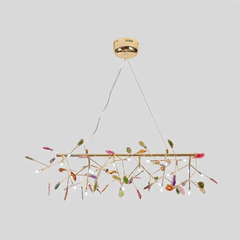 Kleurrijke eilandverlichtingsarmaturen moderne tak metalen hanger met agaatsteen voor eetrestaurant Clearhalo