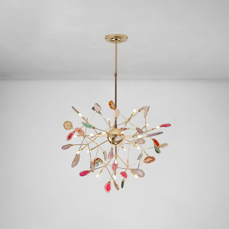 Kleurrijke eilandverlichtingsarmaturen moderne tak metalen hanger met agaatsteen voor eetrestaurant Clearhalo