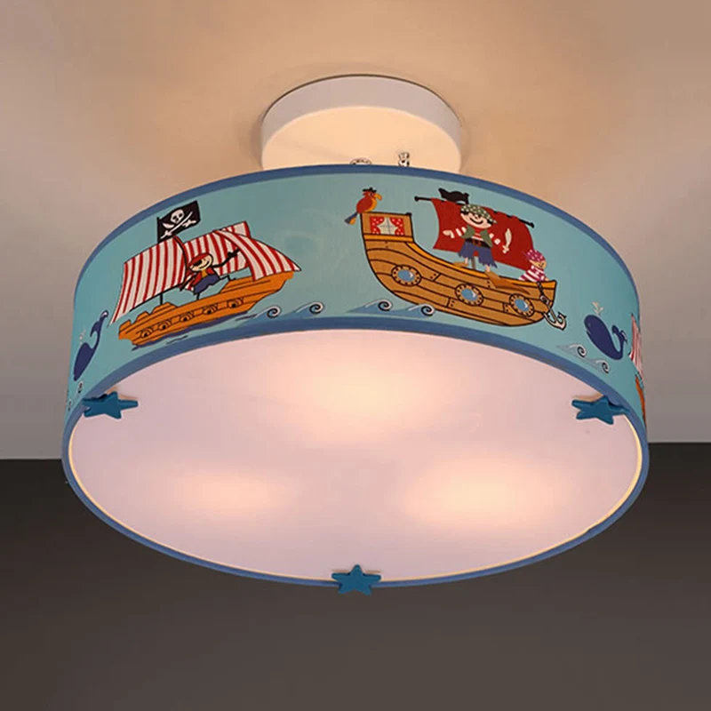 Kleuterschool Drum Semi-inbouwlamp Acryl 3-lichts Blauwe plafondlamp met schip Clearhalo