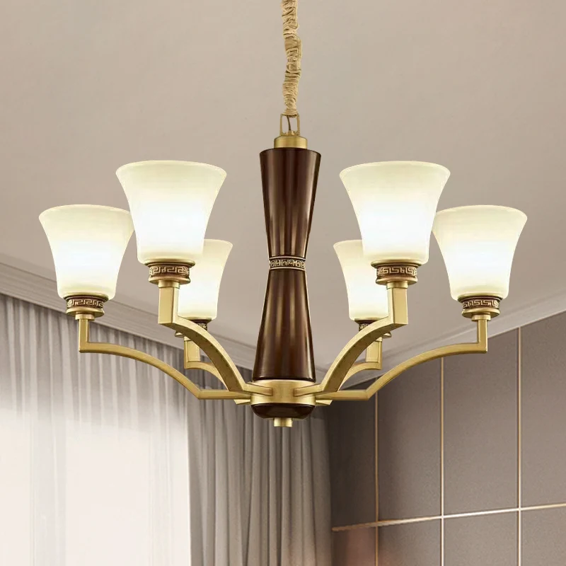 Klokvormige eetkamer plafondkroonluchter antieke stijl matglas 6/8 lampen gouden ophanging hanglamp Clearhalo
