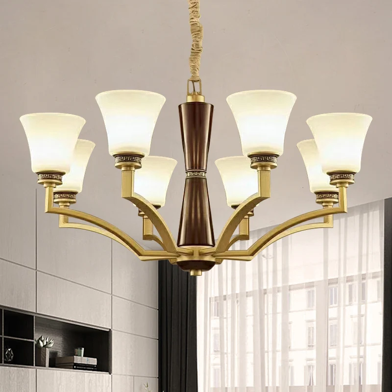 Klokvormige eetkamer plafondkroonluchter antieke stijl matglas 6/8 lampen gouden ophanging hanglamp Clearhalo