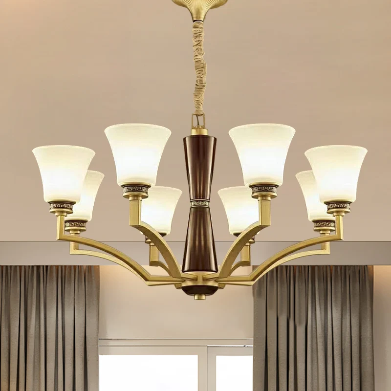 Klokvormige eetkamer plafondkroonluchter antieke stijl matglas 6/8 lampen gouden ophanging hanglamp Clearhalo
