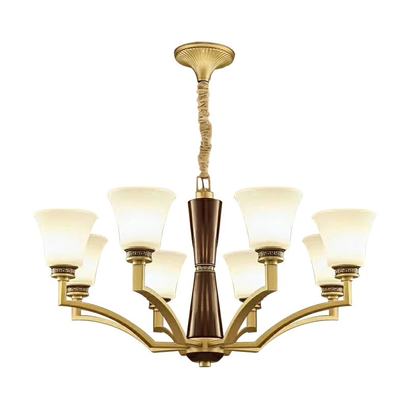 Klokvormige eetkamer plafondkroonluchter antieke stijl matglas 6/8 lampen gouden ophanging hanglamp Clearhalo