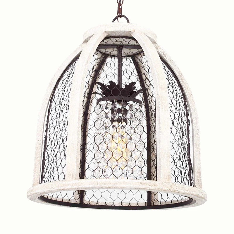 Koepel Eetkamer Hanglampenset Traditioneel Metaal 1-lichts Verontruste witte hanglamp met kooi Clearhalo