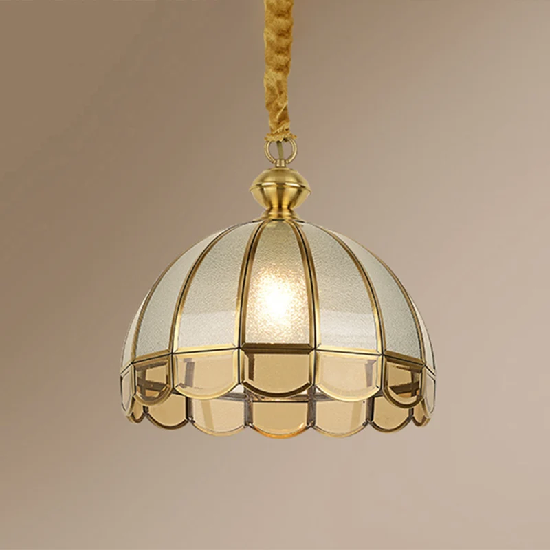 Koepel Eetkamer Pendellamp Antiek getextureerd glas 1-kops gouden hanglamp met geschulpte rand Clearhalo