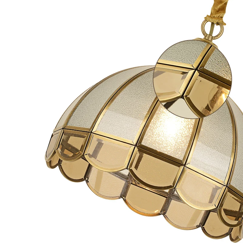 Koepel Eetkamer Pendellamp Antiek getextureerd glas 1-kops gouden hanglamp met geschulpte rand Clearhalo