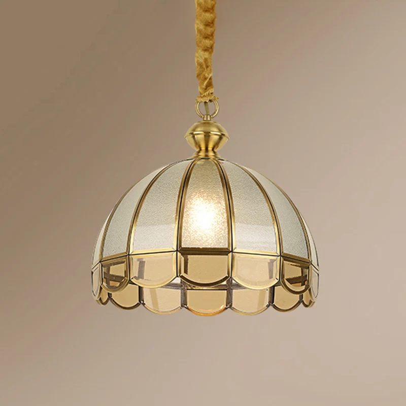Koepel Eetkamer Pendellamp Antiek getextureerd glas 1-kops gouden hanglamp met geschulpte rand Clearhalo