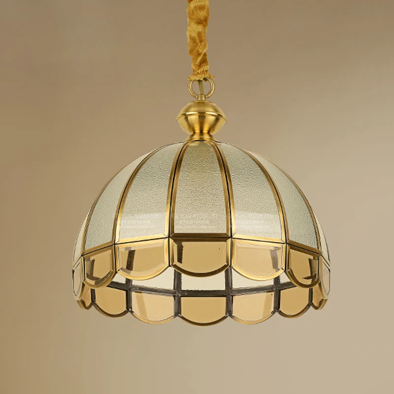 Koepel Eetkamer Pendellamp Antiek getextureerd glas 1-kops gouden hanglamp met geschulpte rand Clearhalo